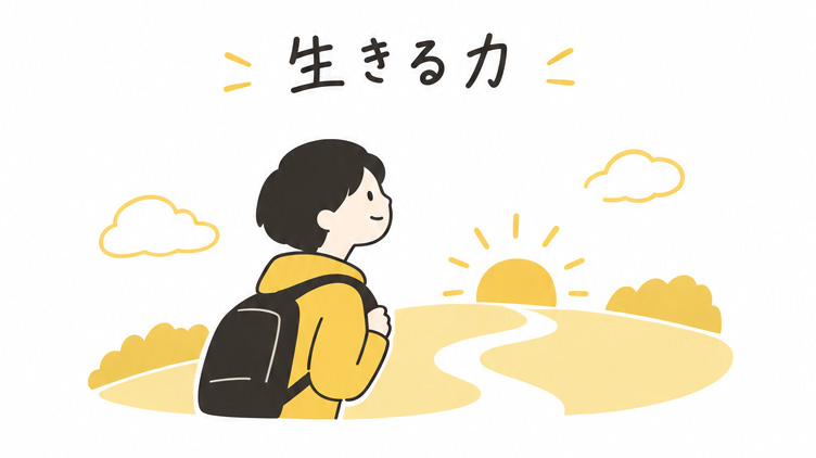 朝日に向かって一歩を踏み出す子どものイラスト